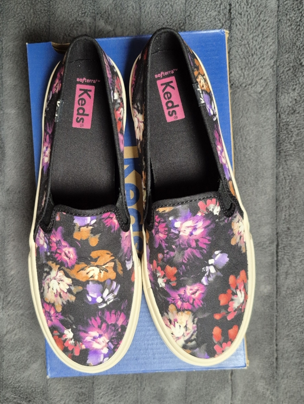 Keds Double Decker Blooms Slip-On Shoes In Black, Size 8, New In Box - Picture 5 of 14